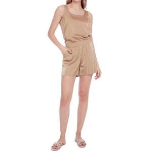NEW I LOVE TYLER MADISON rose solid satin lounge shorts in champagne